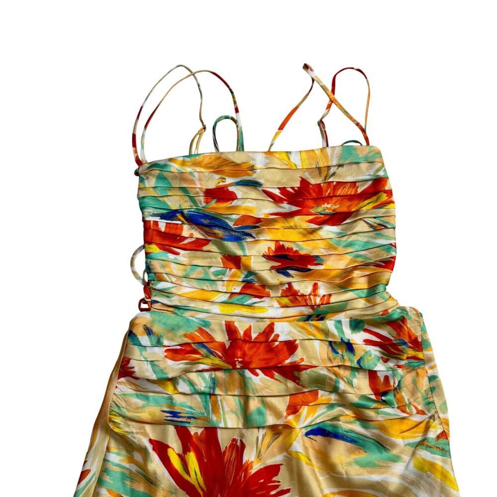 ASTR Antlia Floral Maxi Dress Orange Yellow Women's Square Neck Lace Up Summer - Picture 15 of 16